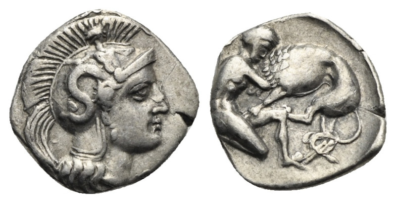 CALABRIA. Tarentum. Circa 325-280 BC. Diobol (Silver, 12.78 mm, 1.05 g). Head of...