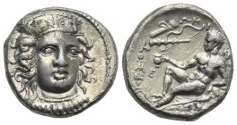 BRUTTIUM. Kroton. Circa 400-325 BC. Nomos (Silver, 20.85 mm, 7.82 g). Head of Hera Lakinia facing slightly to right, wearing necklace and stephane dec...