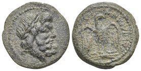 SICILY. Akragas. Bronze (Bronze, 22.67 mm, 6.53 g), after 210 BC. Laureate head of Zeus right. Rev. ΑΚΡΑΓΑΝΤ[ΙΝΩΝ]. Eagle standing facing on thunderbo...