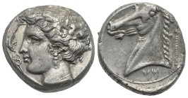 SICILY. Siculo-Punic. Lilybaion or Entella. Circa 320/315-300 BC. Tetradrachm (Silver, 22.77 mm, 16.98 g) Head of Tanit-Arethusa to left, wearing wrea...