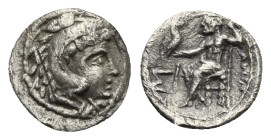 KINGS OF MACEDON. Alexander III the Great, 336-323 BC. Hemiobol (Silver, 8.91 mm, 0.36 g) contemporary imitation of Sidon mint issue. Head of Herakles...