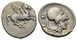 AKARNANIA, Anaktorion. Stater (Silver, 22.8 mm, 8.51 g) Circa 345-300 BC. Pegasus flying right. Rev. Head of Athena to right, wearing Corinthian helme...