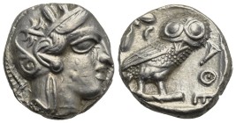 ATTICA. Athens. Circa 454-404 BC. Tetradrachm (Silver, 23.13 mm, 17.14 g). Head of Athena right wearing crested Attic helmet decorated with palmette, ...