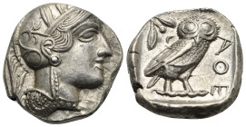 ATTICA. Athens. Circa 454-404 BC. Tetradrachm (Silver, 26.10 mm, 17.16 g). Head of Athena right wearing crested Attic helmet decorated with palmette, ...