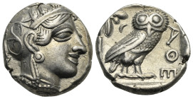 ATTICA. Athens. Circa 454-404 BC. Tetradrachm (Silver, 24.44 mm, 17.09 g). Head of Athena right wearing crested Attic helmet decorated with palmette, ...