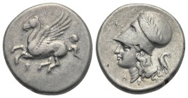 CORINTHIA. Corinth. Circa 345-307 BC. Stater (Silver, 21.00 mm, 8.56 g). Pegasos flying to left, below, Ϙ. Rev. Head of Athena to left, wearing Corint...