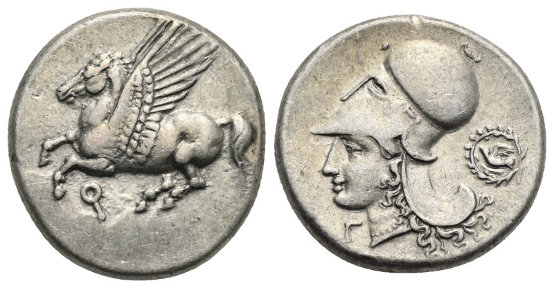 CORINTHIA. Corinth. 345-307 BC. Stater (Silver 21 mm, 8.53 g). Ϙ Pegasus flying ...