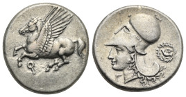 CORINTHIA. Corinth. 345-307 BC. Stater (Silver 21 mm, 8.53 g). Ϙ Pegasus flying left. Rev. Head of Athena to left, wearing Corinthian helmet; behind, ...