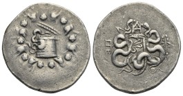 MYSIA. Pergamon, circa 133-67 BC. Tetradrachm (Silver, 28.00 mm, 12.50 g) Cistophoric standard. Struck circa 128-123 BC. Cista mystica with open lid f...