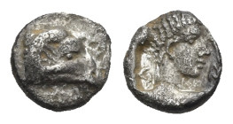 TROAS. Kebren. 4th centuries BC. Obol (Silver, 7.09 mm, 0.52 g). Head of a ram to right. Rev. Youthful male head to right; in left and right field, le...
