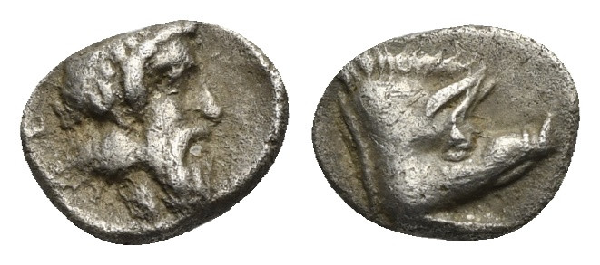 CARIA. Euromos. Circa 400-350 BC. Hemiobol (Silver, 7.68 mm, 0.52 g). Forepart o...