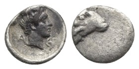 CARIA. Kasolaba. Circa 450-400 BC. Hemiobol (Silver, 8.26 mm, 0.40 g). Head of a ram to right. Rev. Youthful male head to right; in left field, A; in ...