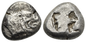 CARIA. Mylasa ? Circa 520-490 BC. Stater (Silver, 19.20 mm, 10.91 g) Forepart of roaring lion to right with raised mane, open jaws and extended tongue...