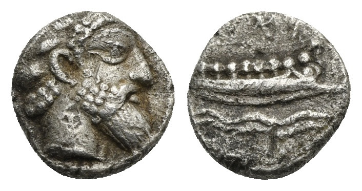 PHOENICIA. Arados. Circa 380-350 BC. Obol (Silver, 8.90 mm, 0.85 g). Laureate an...