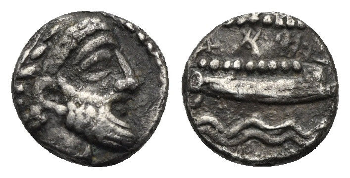 PHOENICIA. Arados. Circa 380-350 BC. Obol (Silver, 8.63 mm, 0.62 g). Laureate an...