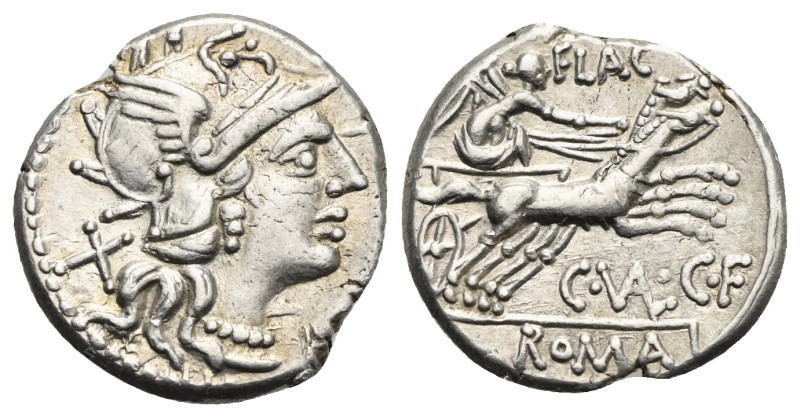 C. Valerius C.f. Flaccus, 140 BC. Denarius (Silver, 19.36 mm, 3.58 g), Rome. Hel...