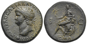 Nero, 54-68. Sestertius (Bronze, 33.45 mm, 24.42 g). Lugdunum, 62-68. IMP NERO CAESAR AVG PONT MAX TR POT P Laureate head right, globe at point of bus...