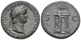 Nero, 54-68. Sestertius (Bronze, 34.32 mm, 25.94 g). Rome, 64. NERO CLAVD CAESAR AVG GER P M TR P IMP P P Laureate bust of Nero, head right. Rev. Triu...