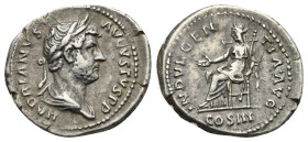 Hadrian, 117-138. Denarius (Silver, 19.76 mm, 3.33 g). Rome, circa 129-130. HADRIANVS AVGVSTVS P P Laureate and draped bust of Hadrian to right. Rev. ...