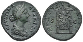 Faustina (wife of Marcus Aurelius), 161-176. Sestertius (Ae, 31.90 mm, 25.12 g) Rome, 161. FAVSTINA AVGVSTA Draped and diademed bust of Faustina right...