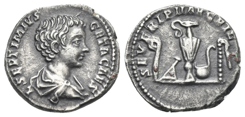 Geta, as Caesar, 198-209. Denarius (Silver, 17.63 mm, 3.14 g). Rome, circa 198-2...