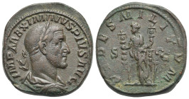 Maximinus I, 235-238. Sestertius (Bronze, 30.01 mm, 24.93 g). Rome, 236-237. MAXIMINVS PIVS AVG GERM Laureate, draped and cuirassed bust of Maximinus ...