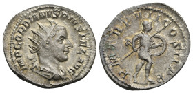 Gordian III, 238-244. Antoninianus (Silver, 23.88 mm, 4.14 g). Rome, January 244. IMP GORDIANVS PIVS FEL AVG Radiate, draped and cuirassed bust of Gor...