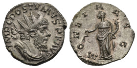 Postumus, Romano-Gallic Emperor, 260-269. Antoninianus (Billon, 20.43 mm, 2.78 g). Treveri, 263. IMP C POSTVMVS P F AVG Radiate, draped and cuirassed ...