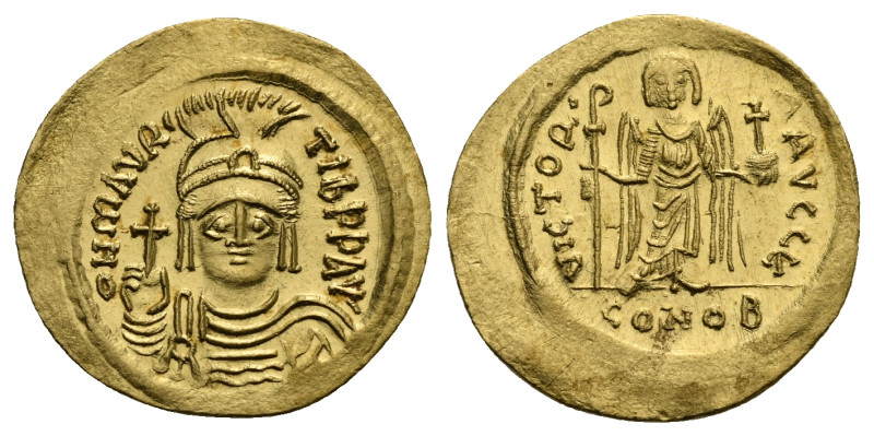 Maurice Tiberius, 582-602. Solidus (Gold, 22.60 mm, 4.47 g) Constantinople, circ...