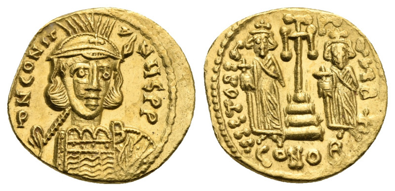 Constantinus IV Pogonatus, with Heraclius and Tiberius, 668-685. Solidus (Gold, ...