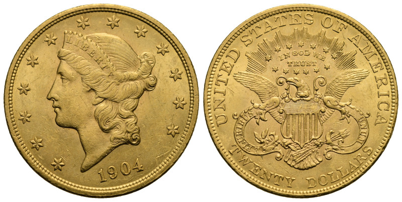 UNITED STATES of AMERICA. 1776-pres. 20 Dollars 1904 S (Gold, 34 mm, 33.45 g,), ...