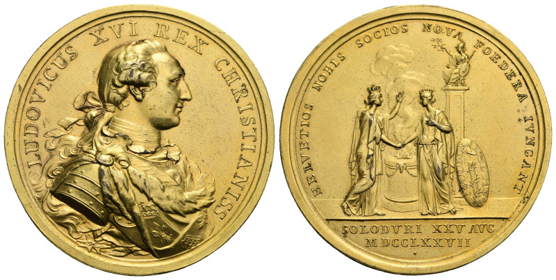 SWITZERLAND. Solothurn. City and Canton. Gilt bronze medal 1777 sworn the allian...