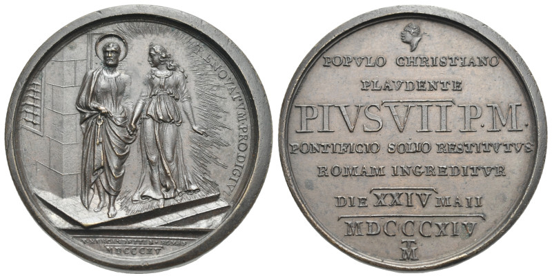 Vatican State. Pius VII, 1800-1823. Bronze Medal 1814 Year XV (Bronze, 39.71 mm,...