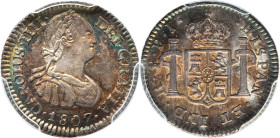 Charles IV 1/2 Real 1807 PTS-PJ MS64+ PCGS, Potosi mint, KM69, Cal-317. A surprisingly difficult emission to locate, especially at this advanced tier ...