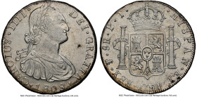 Charles IV 8 Reales 1808 PTS-PJ AU53 NGC, Potosi mint, KM73, Cal-1014. "CAROLUS IIII" variety. A fresh example of this popular portrait type of Charle...