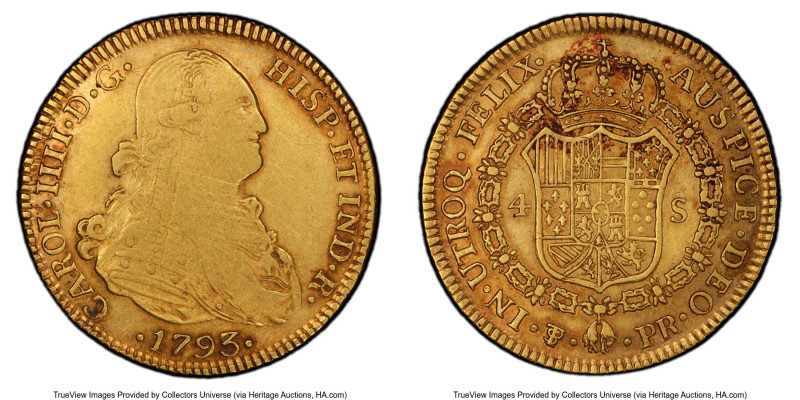 Charles IV gold 4 Escudos 1793 PTS-PR XF40 PCGS, Potosi mint, KM80, Calico-1524....
