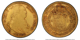Charles IV gold 4 Escudos 1793 PTS-PR XF40 PCGS, Potosi mint, KM80, Calico-1524. Despite some weakness to the centers, this specimen is proudly proble...