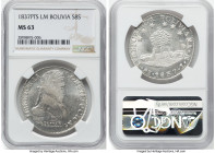 Republic 8 Soles 1837 PTS-LM MS63 NGC, Potosi mint, KM97, Elizondo-86. Among the finer of this popular type we've handled in recent years, whose prese...