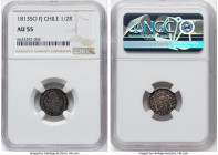 Ferdinand VII 1/2 Real 1813 So-FJ AU55 NGC, Santiago mint, KM64. A scarce Chilean minor; gently circulated, containing numerous die-cracks, and full o...