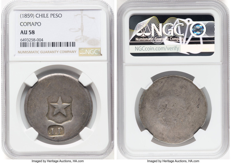 Copiapo. Republic Peso ND (1859) AU58 NGC, KM-X2.3. Struck during the Chilean Re...