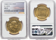 Republic gold Onza 1948-So MS62 NGC, Santiago mint, KM-X1. Highly glossy fields contrast with somewhat icy motifs in this deeply-engraved piece. Toppe...