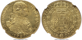 Charles IV gold 8 Escudos 1797 NR-JJ MS61 NGC, Nuevo Reino mint, KM62.1, Cal-1730. Better grade for the type, becoming increasingly difficult to sourc...