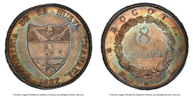 Nueva Granada 8 Reales 1837 BOGOTA-RS MS62 PCGS, Bogota mint, KM92, WR-9, Elizondo-23, Restrepo-193.1. Boldly struck, resulting in well-defined motifs...