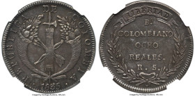 Republic 8 Reales 1835 Ba-RS AU58 NGC, Bogota mint, KM89. A decidedly advanced representative despite its certification just shy of Mint State, whose ...