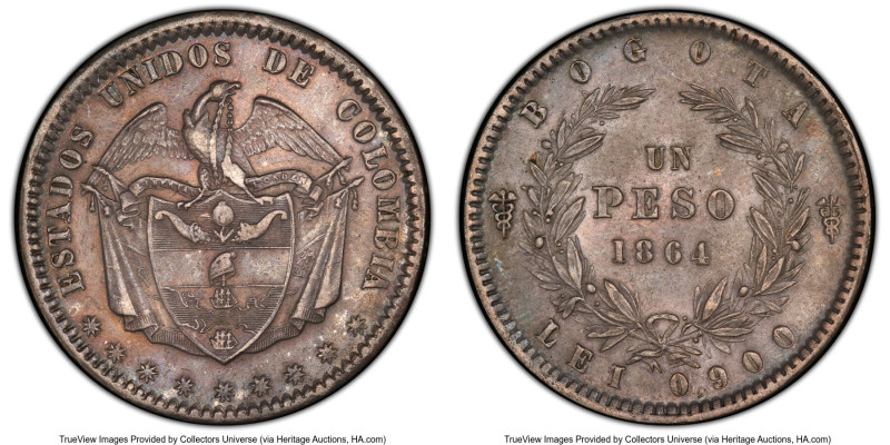 Estados Unidos Peso 1864-BOGOTA AU55 PCGS, Bogota mint, KM139.1, Restrepo-315.3....
