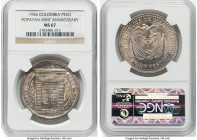 Republic "Popayan Mint 200th Anniversary" Peso 1956-(Mo) MS67 NGC, Mexico City mint, KM216. Struck in commemoration of the 200th anniversary of the Po...