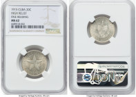 Republic 20 Centavos 1915 MS62 NGC, Philadelphia mint, KM13.1. High relief star, fine reeding variety. HID09801242017 © 2024 Heritage Auctions | All R...