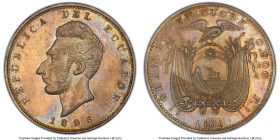 Republic Sucre 1896 LIMA-F AU58 PCGS, Lima mint, KM53.3. Minimally circulated and more aesthetically enchanting than similar issues in the lower regis...