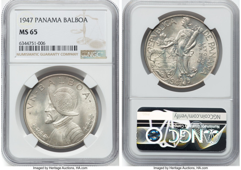 Republic Balboa 1947 MS65 NGC, Philadelphia mint, KM13. A top-tier specimen from...