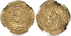 Henry VI (1st Reign, 1422-1461) gold 1/2 Noble ND (1422-1430) AU55 NGC, London mint, Annulet Issue, Lis mm, S-1805, North-1417. 3.45gm. Crowned king w...